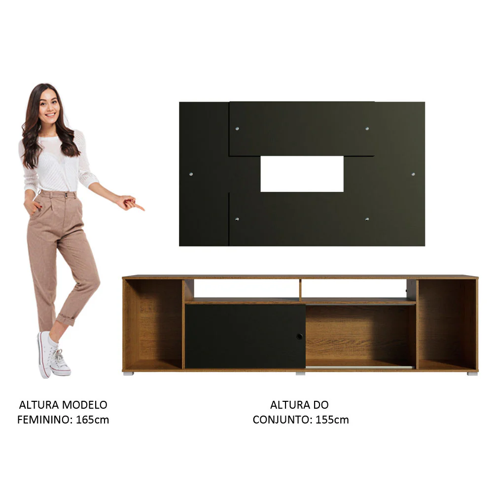 Rack Madesa Cancun e Painel para TV até 58 Polegadas Rustic/Preto 7K8N - Image 6