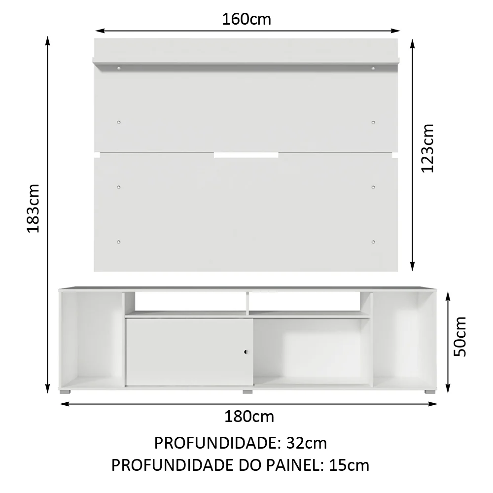 Rack Madesa Cancun e Painel para TV até 65 Polegadas Branco - Image 3