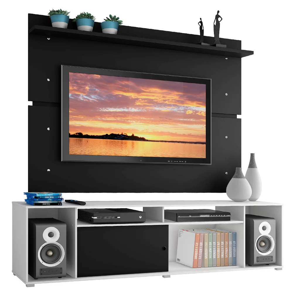 Rack Madesa Cancun e Painel para TV até 65 Polegadas Branco/Preto 738N - Image 2