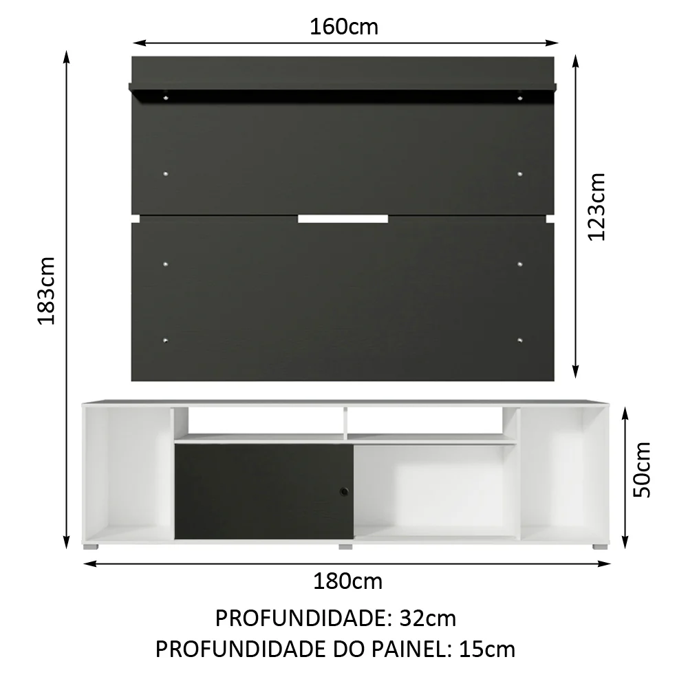 Rack Madesa Cancun e Painel para TV até 65 Polegadas Branco/Preto 738N - Image 3