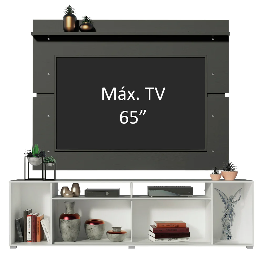 Rack Madesa Cancun e Painel para TV até 65 Polegadas Branco/Preto 738N - Image 4