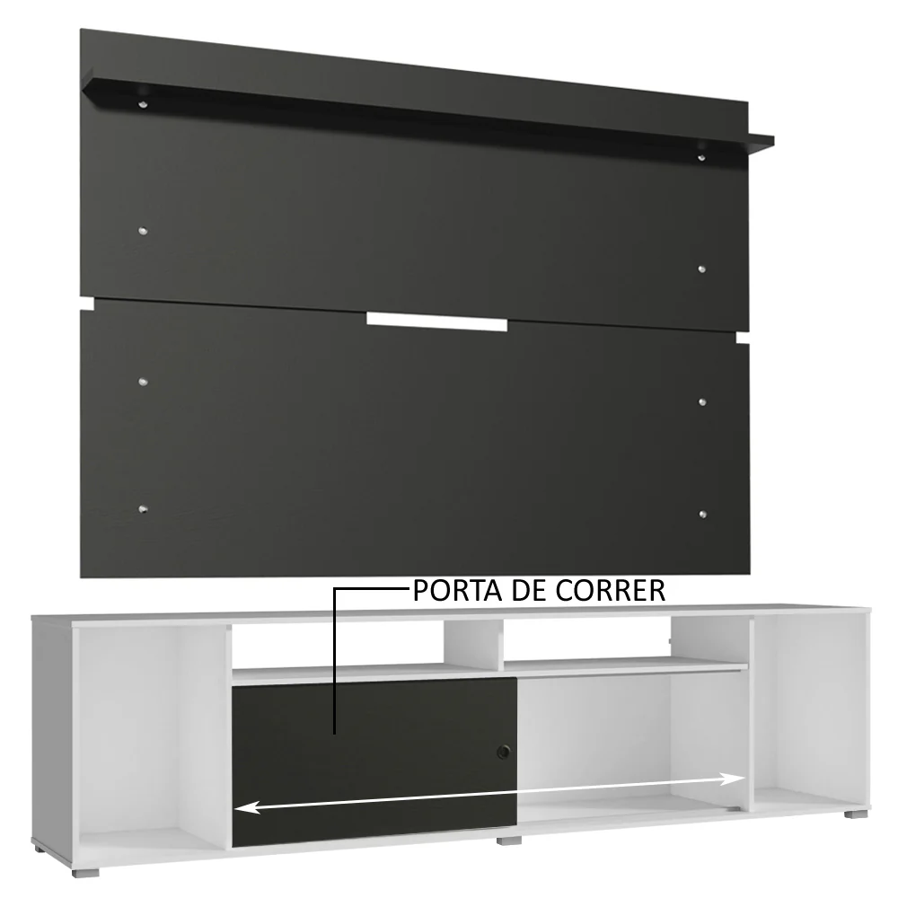 Rack Madesa Cancun e Painel para TV até 65 Polegadas Branco/Preto 738N - Image 5