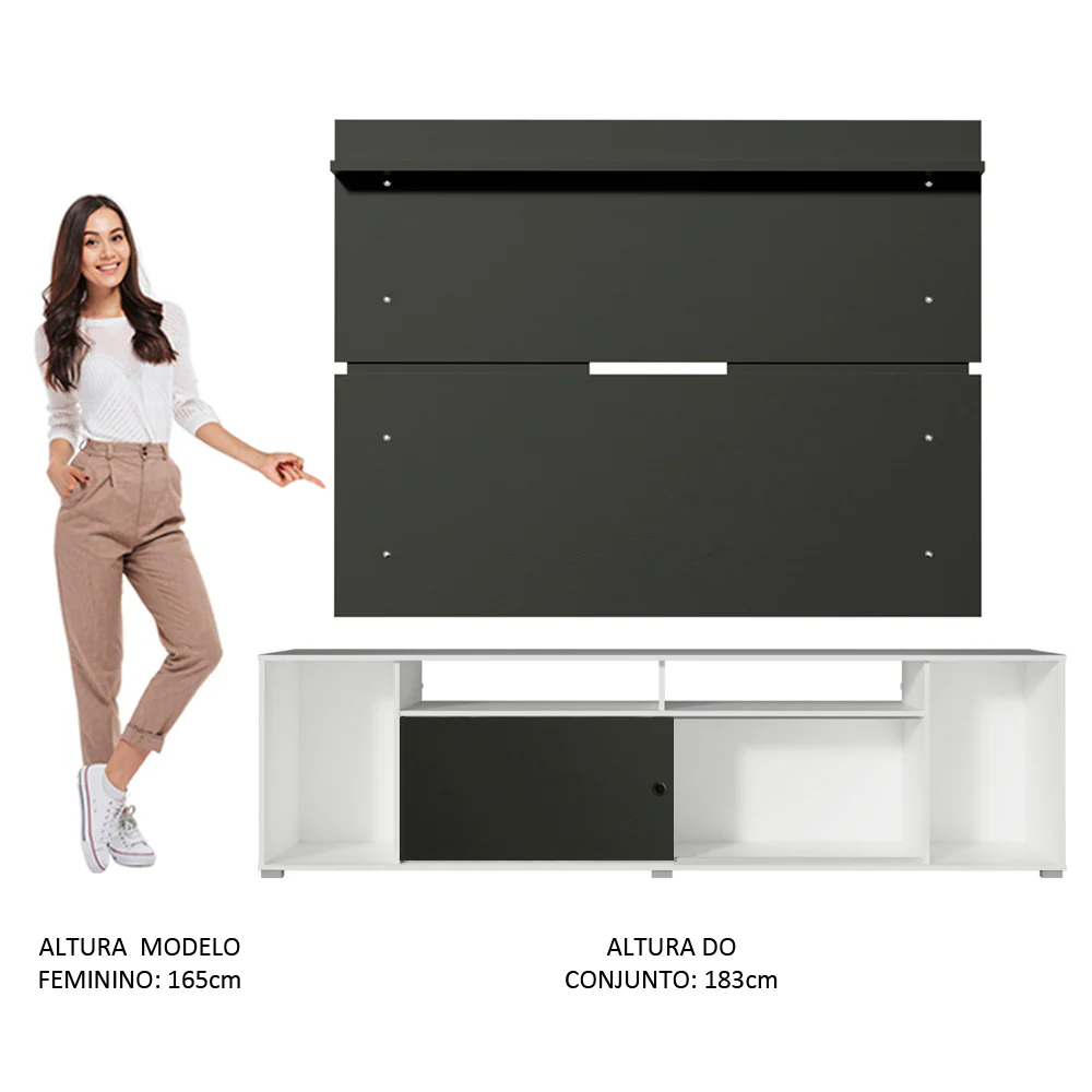 Rack Madesa Cancun e Painel para TV até 65 Polegadas Branco/Preto 738N - Image 6