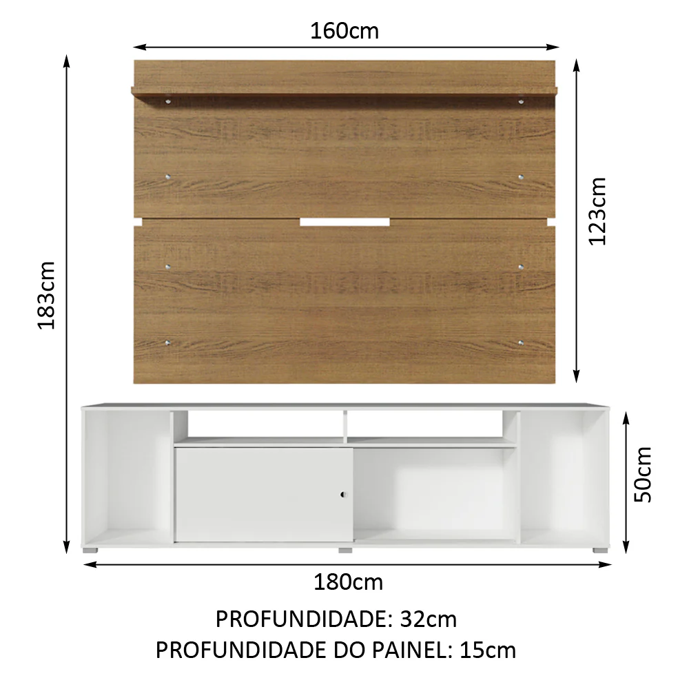 Rack Madesa Cancun e Painel para TV até 65 Polegadas Branco/Rustic 095Z - Image 3