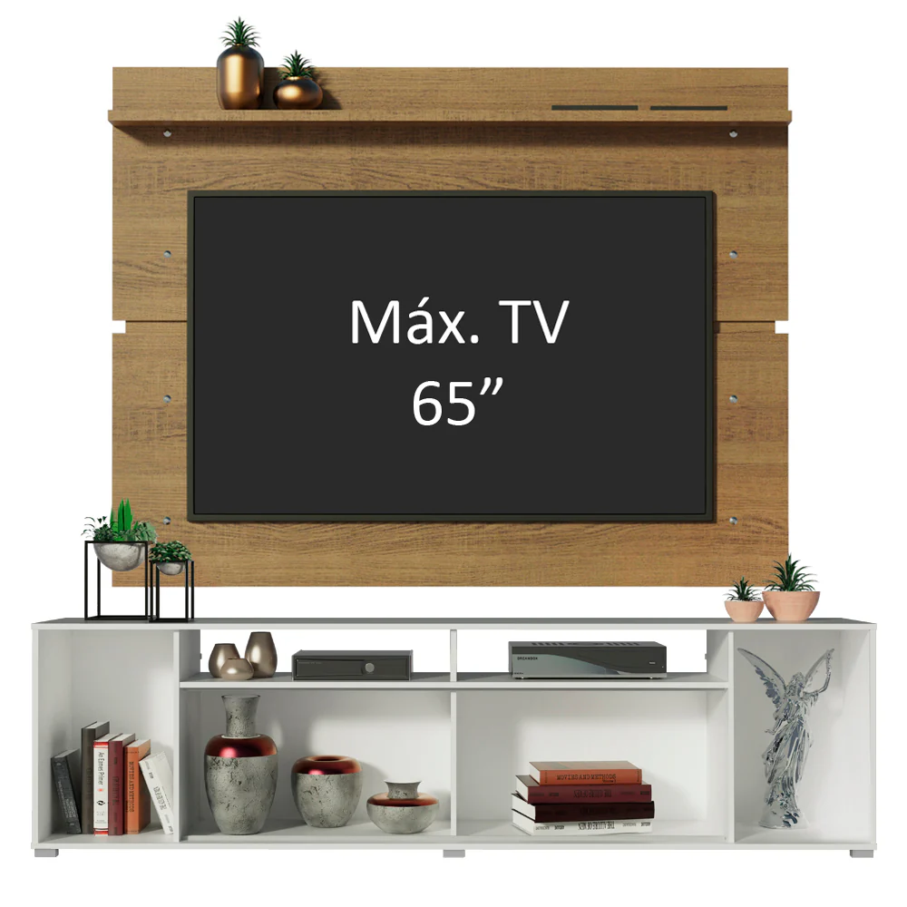 Rack Madesa Cancun e Painel para TV até 65 Polegadas Branco/Rustic 095Z - Image 4