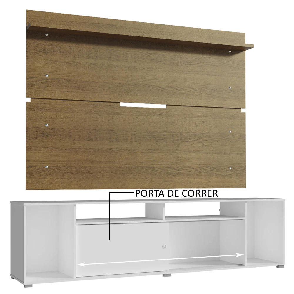 Rack Madesa Cancun e Painel para TV até 65 Polegadas Branco/Rustic 095Z - Image 5