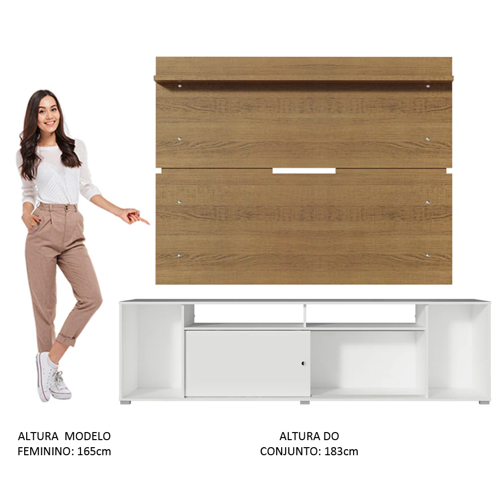 Rack Madesa Cancun e Painel para TV até 65 Polegadas Branco/Rustic 095Z - Image 6