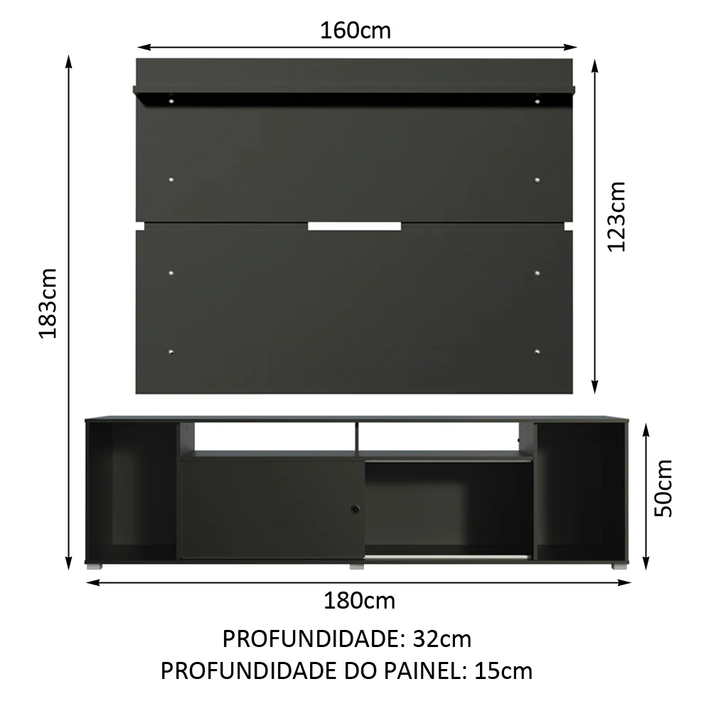 Rack Madesa Cancun e Painel para TV até 65 Polegadas Preto - Image 3
