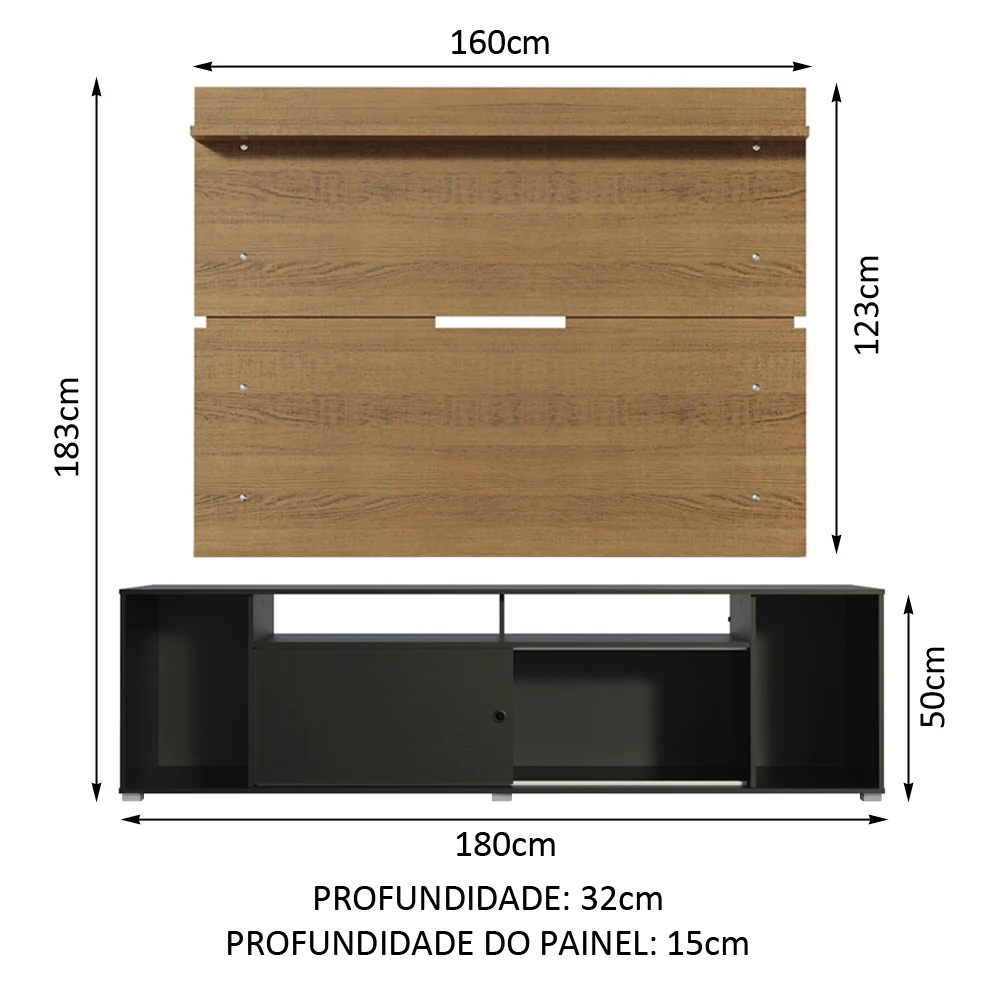 Rack Madesa Cancun e Painel para TV até 65 Polegadas Preto/Rustic 8N5Z - Image 3