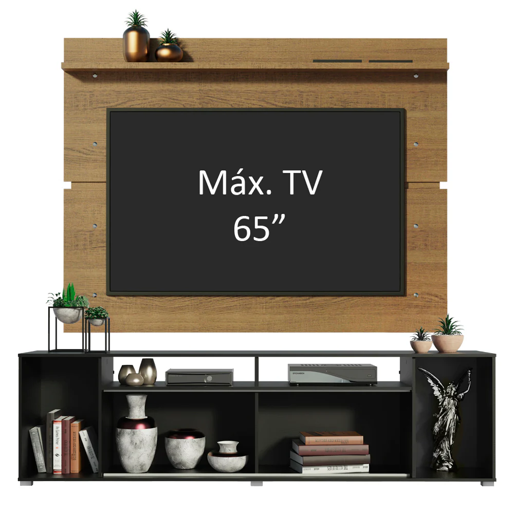 Rack Madesa Cancun e Painel para TV até 65 Polegadas Preto/Rustic 8N5Z - Image 4