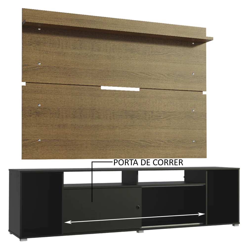 Rack Madesa Cancun e Painel para TV até 65 Polegadas Preto/Rustic 8N5Z - Image 5