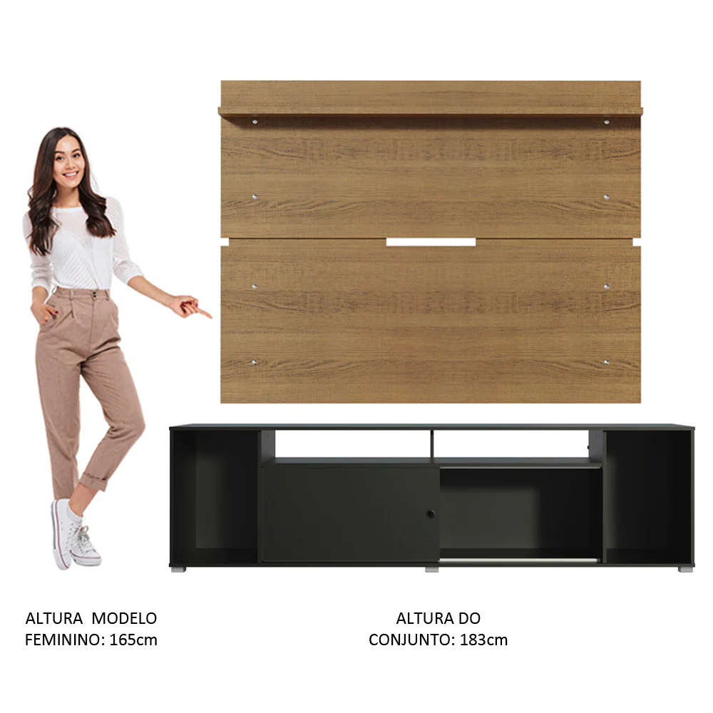 Rack Madesa Cancun e Painel para TV até 65 Polegadas Preto/Rustic 8N5Z - Image 6