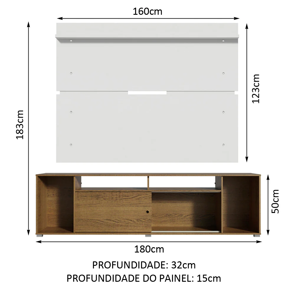 Rack Madesa Cancun e Painel para TV até 65 Polegadas Rustic/Branco 5Z09 - Image 3