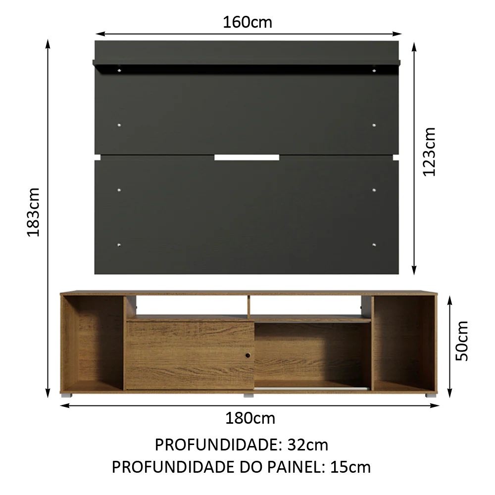 Rack Madesa Cancun e Painel para TV até 65 Polegadas Rustic/Preto 5Z8N - Image 3