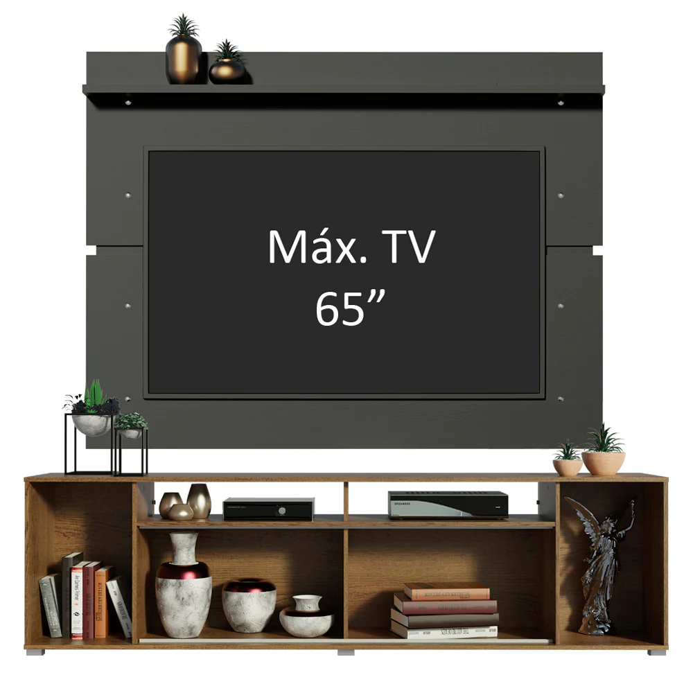Rack Madesa Cancun e Painel para TV até 65 Polegadas Rustic/Preto 5Z8N - Image 4