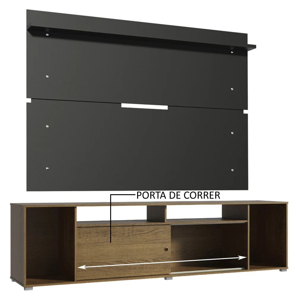 Rack Madesa Cancun e Painel para TV até 65 Polegadas Rustic/Preto 5Z8N - Image 5