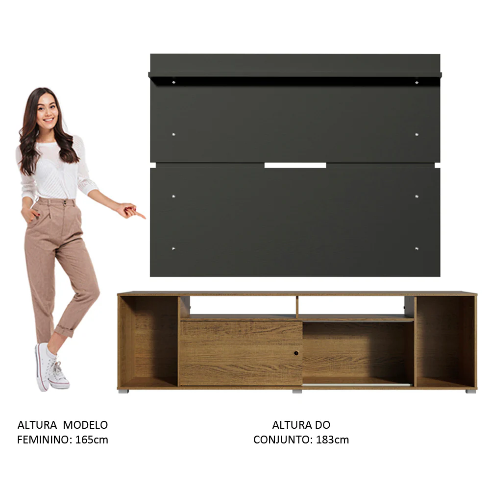 Rack Madesa Cancun e Painel para TV até 65 Polegadas Rustic/Preto 5Z8N - Image 6