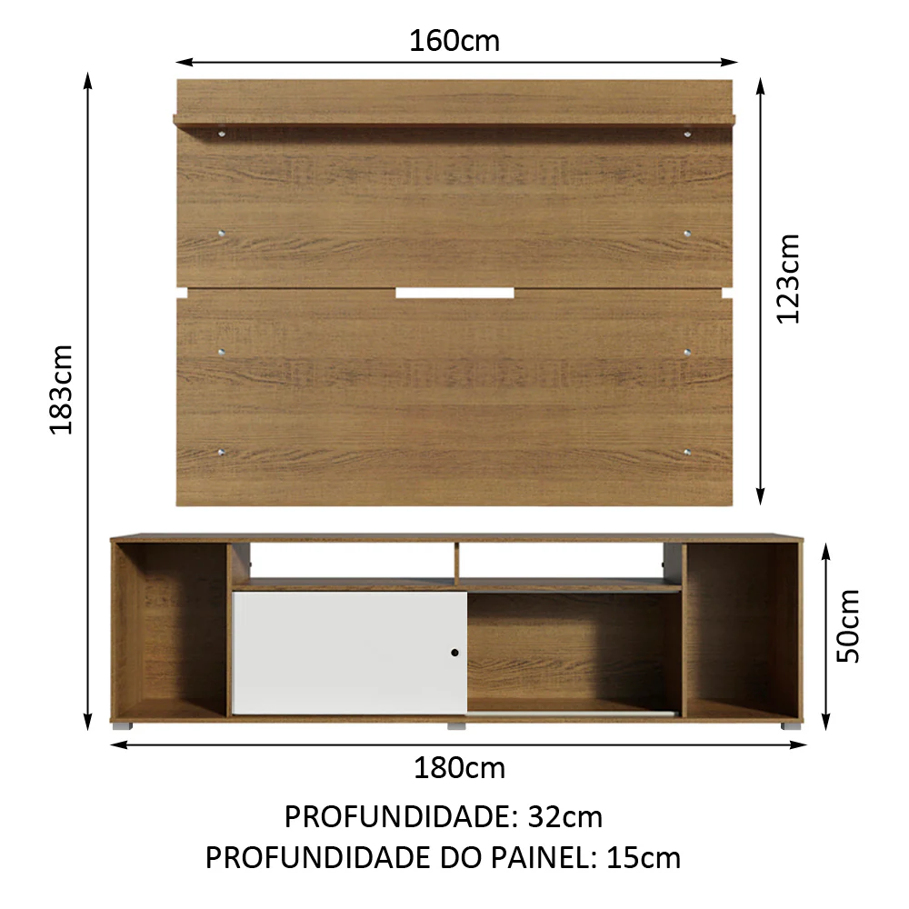 Rack Madesa Cancun e Painel para TV até 65 Polegadas Rustic/Branco 6E5Z - Image 3