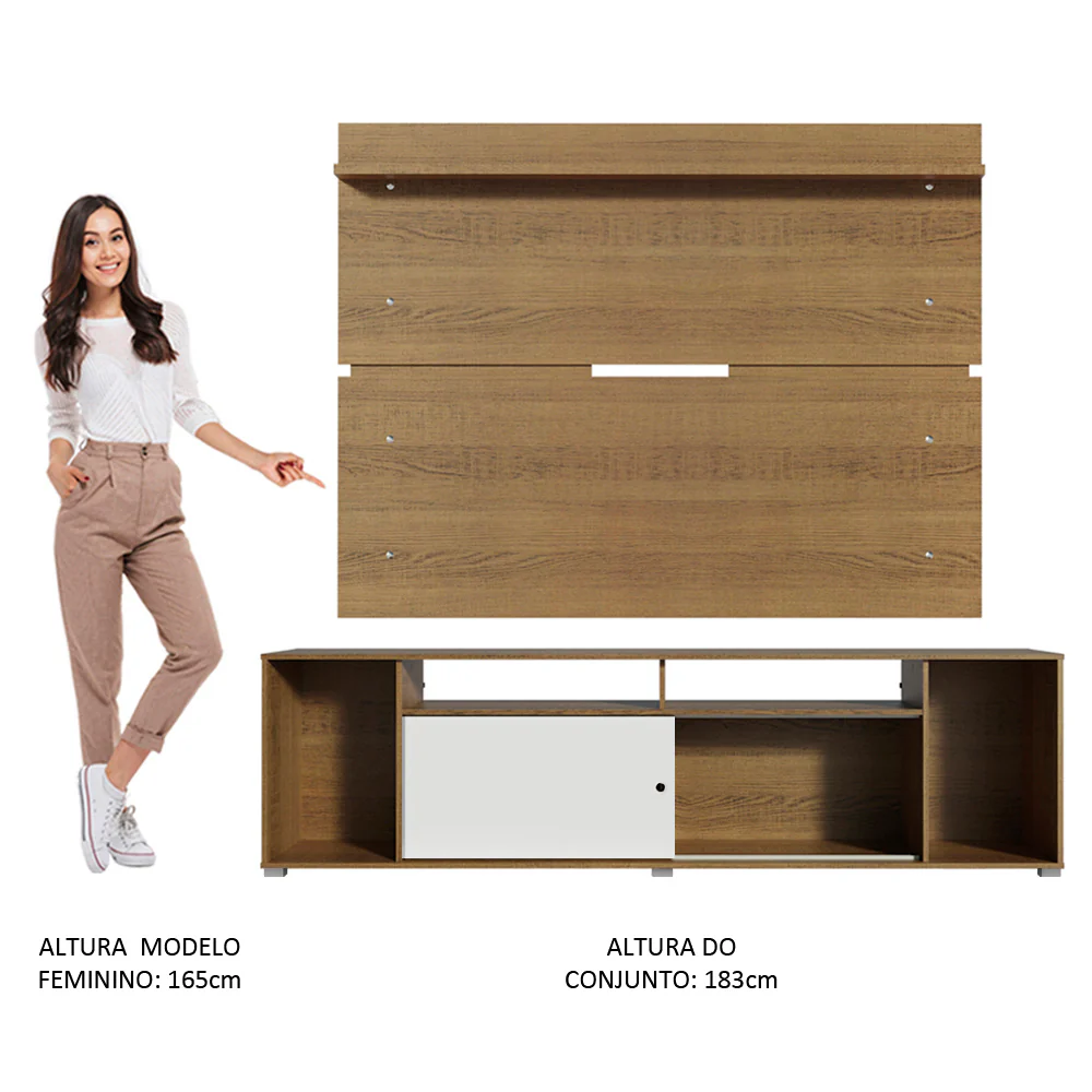 Rack Madesa Cancun e Painel para TV até 65 Polegadas Rustic/Branco 6E5Z - Image 6