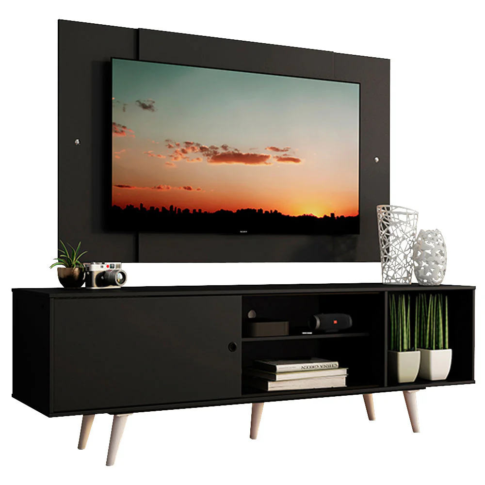 Rack Madesa Dubai com Pés e Painel para TV até 58 Polegadas Preto/Preto 8N77 - Image 2
