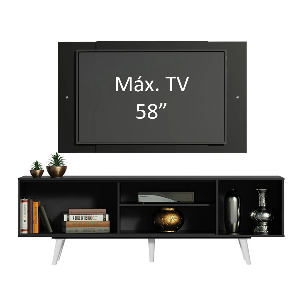 Rack Madesa Dubai com Pés e Painel para TV até 58 Polegadas Preto/Preto 8N77 - Image 4