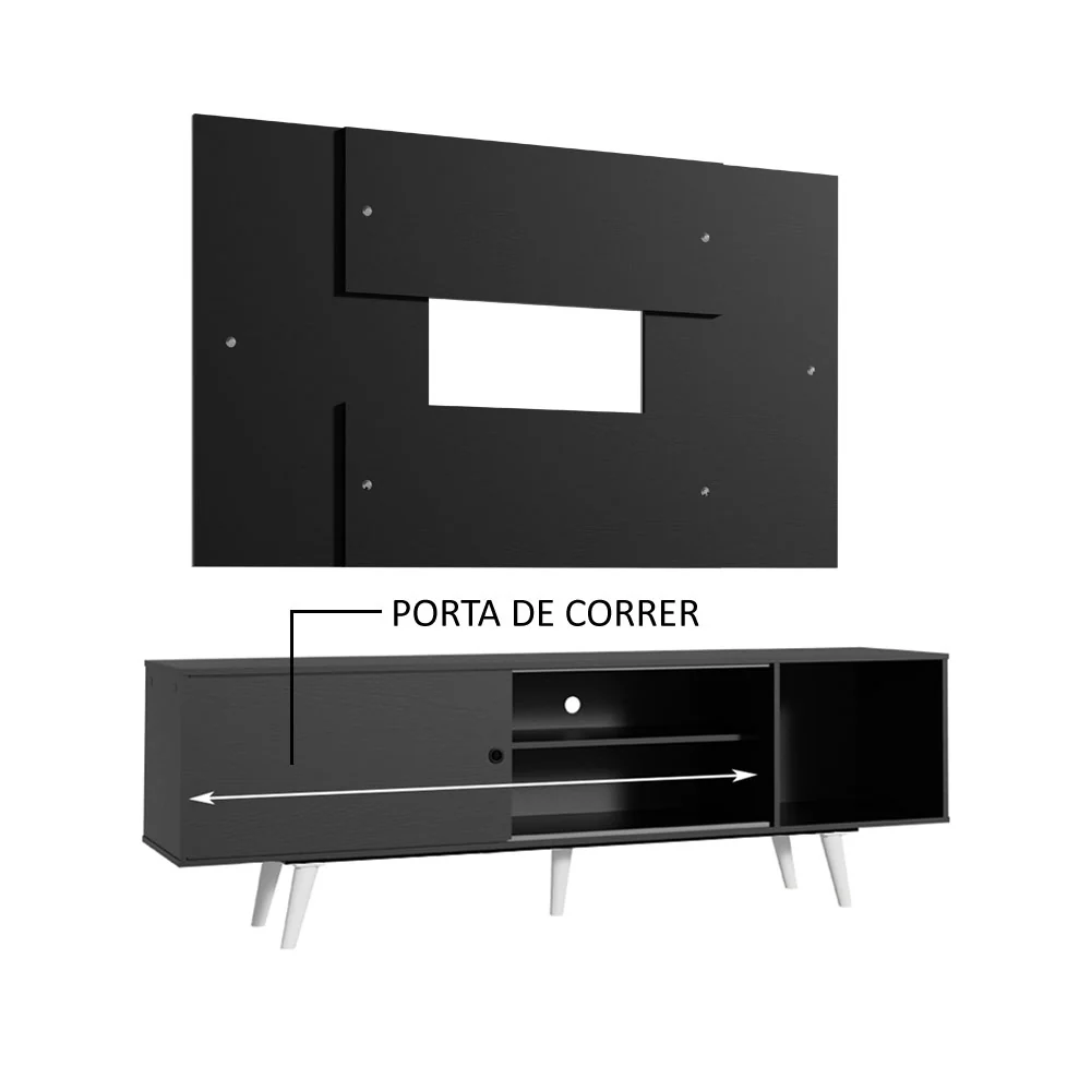 Rack Madesa Dubai com Pés e Painel para TV até 58 Polegadas Preto/Preto 8N77 - Image 5