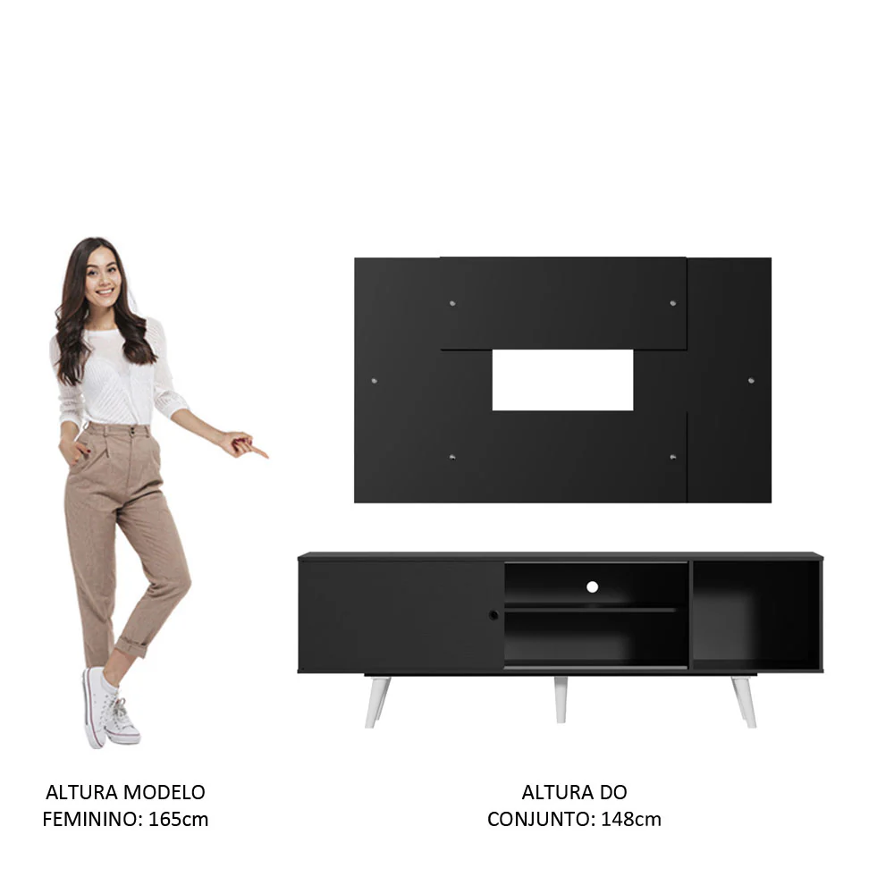 Rack Madesa Dubai com Pés e Painel para TV até 58 Polegadas Preto/Preto 8N77 - Image 6