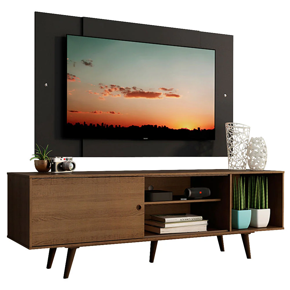 Rack Madesa Dubai com Pés e Painel para TV até 58 Polegadas Rustic/Preto 5ZD8 - Image 2