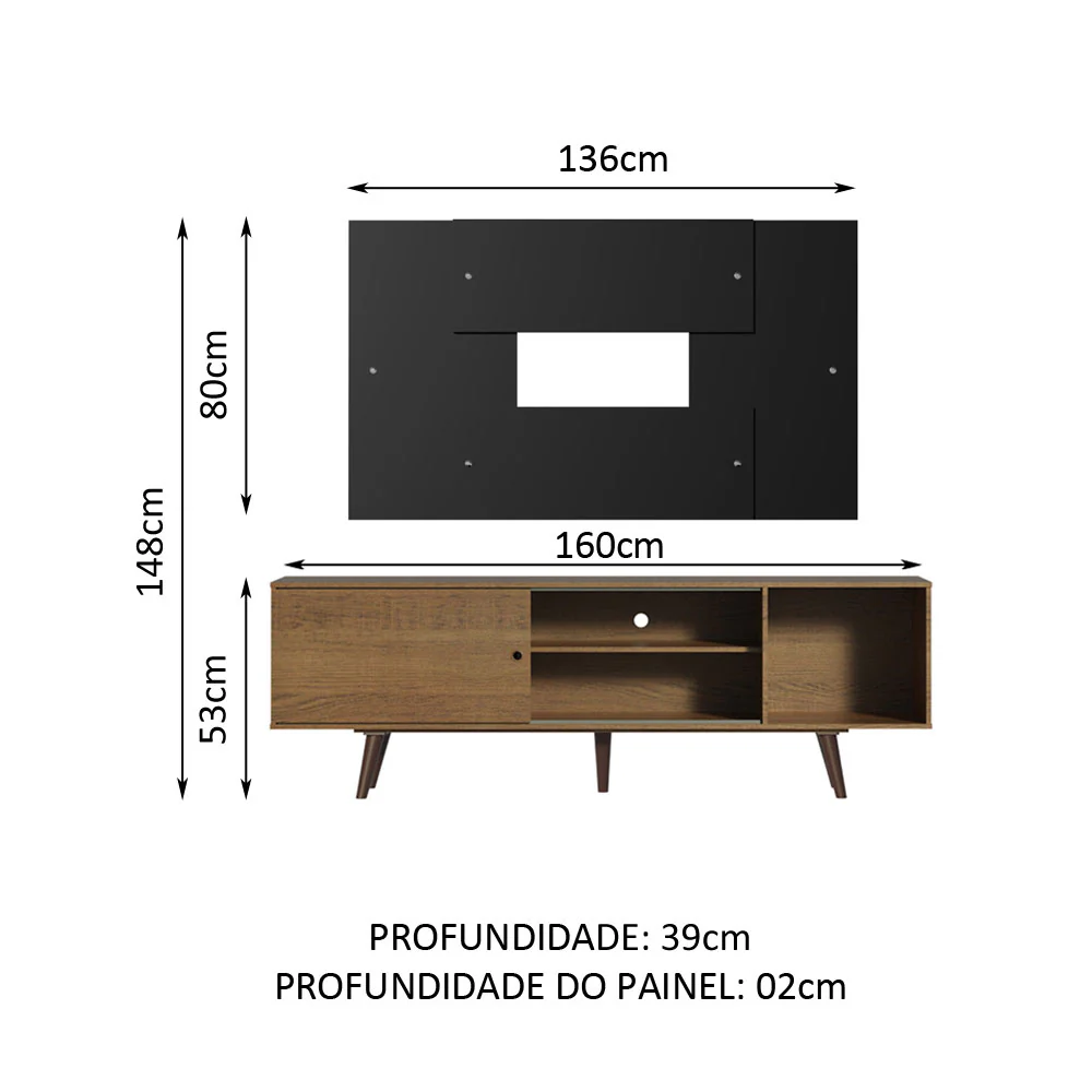 Rack Madesa Dubai com Pés e Painel para TV até 58 Polegadas Rustic/Preto 5ZD8 - Image 3