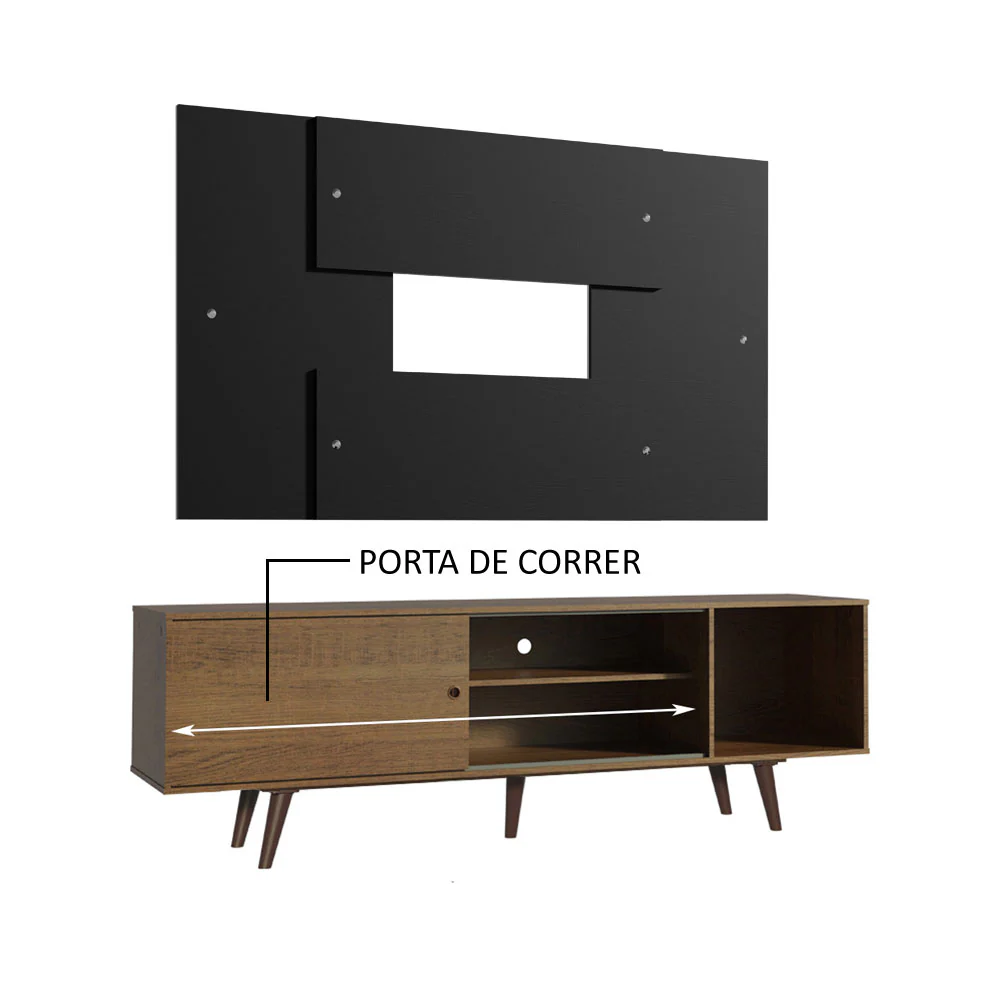 Rack Madesa Dubai com Pés e Painel para TV até 58 Polegadas Rustic/Preto 5ZD8 - Image 5