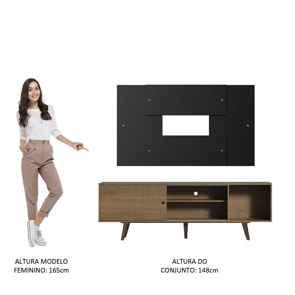 Rack Madesa Dubai com Pés e Painel para TV até 58 Polegadas Rustic/Preto 5ZD8 - Image 6