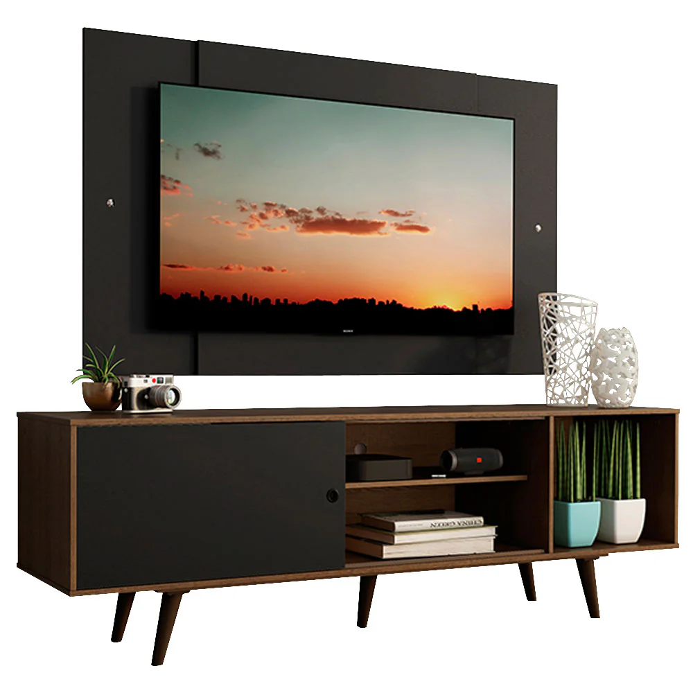Rack Madesa Dubai com Pés e Painel para TV até 58 Polegadas Rustic/Preto 7KD8 - Image 2
