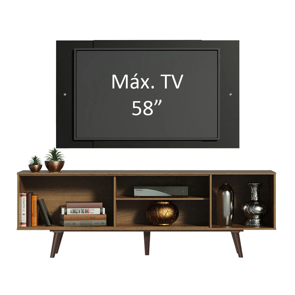 Rack Madesa Dubai com Pés e Painel para TV até 58 Polegadas Rustic/Preto 7KD8 - Image 4