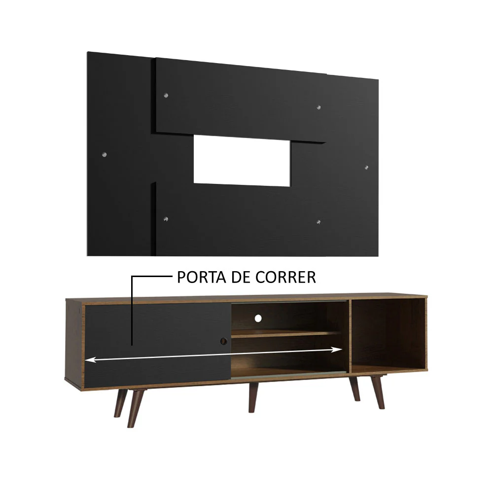 Rack Madesa Dubai com Pés e Painel para TV até 58 Polegadas Rustic/Preto 7KD8 - Image 5