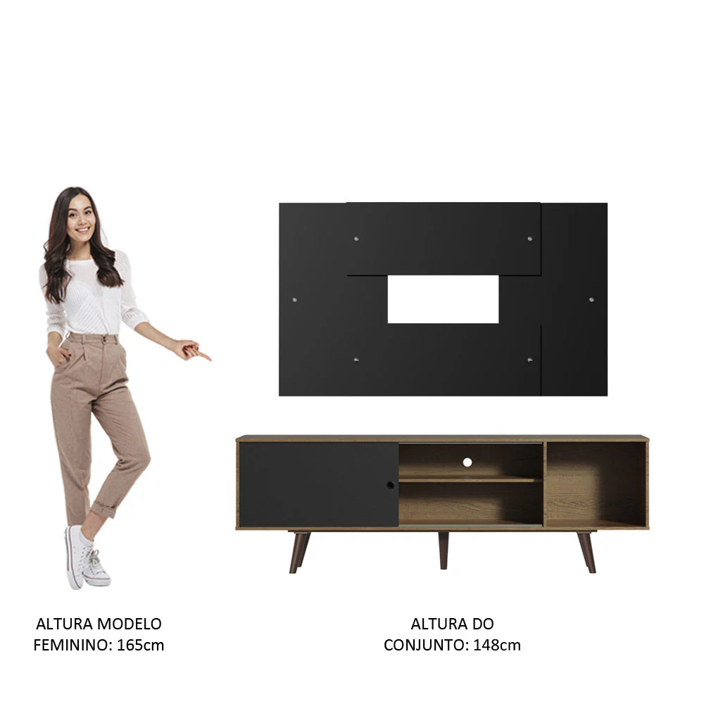 Rack Madesa Dubai com Pés e Painel para TV até 58 Polegadas Rustic/Preto 7KD8 - Image 6