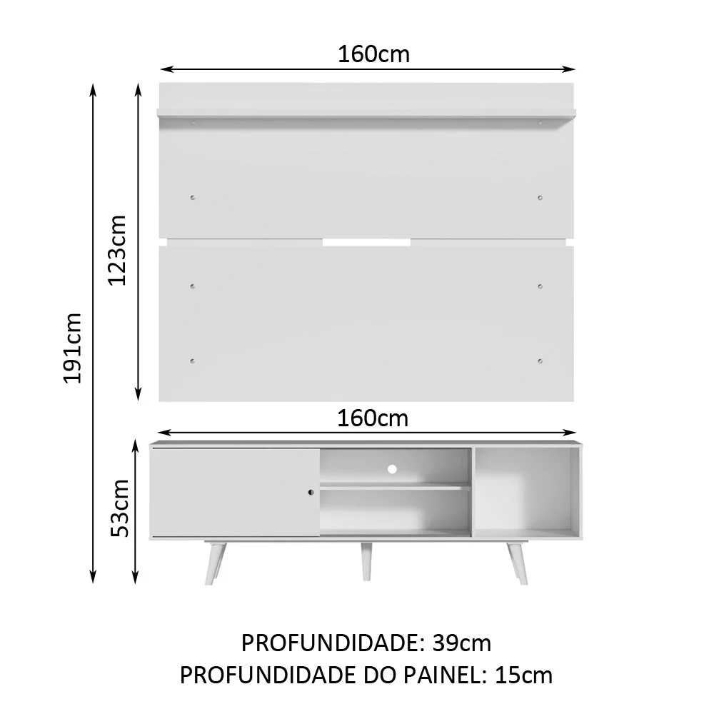 Rack Madesa Dubai e Painel para TV até 65 Polegadas com Pés Branco - Image 3