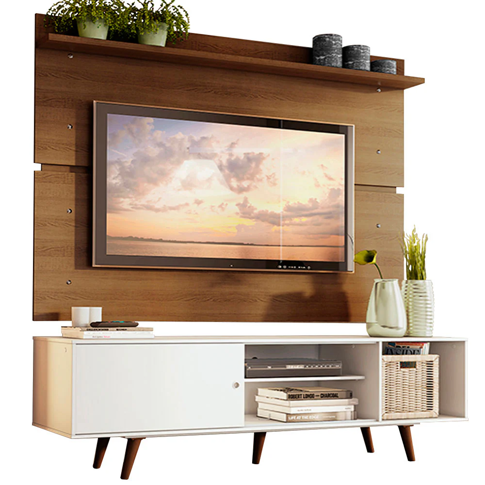 Rack Madesa Dubai e Painel para TV até 65 Polegadas com Pés Branco/Rustic 095Z - Image 2