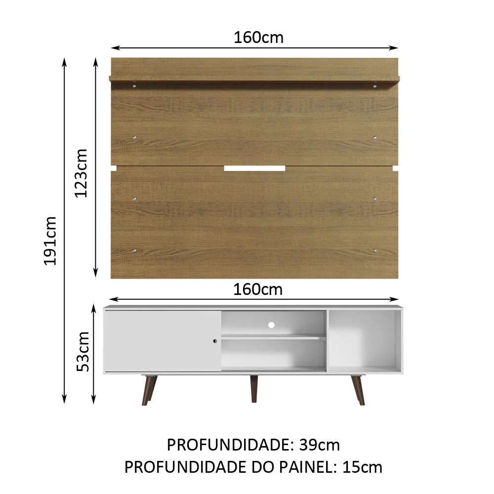 Rack Madesa Dubai e Painel para TV até 65 Polegadas com Pés Branco/Rustic 095Z - Image 3