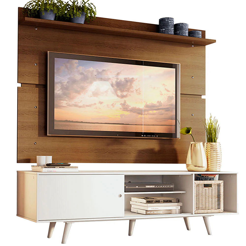 Rack Madesa Dubai e Painel para TV até 65 Polegadas com Pés Branco/Rustic 096E - Image 2