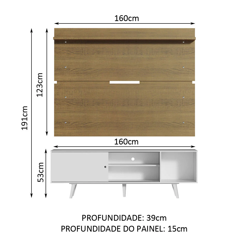 Rack Madesa Dubai e Painel para TV até 65 Polegadas com Pés Branco/Rustic 096E - Image 3