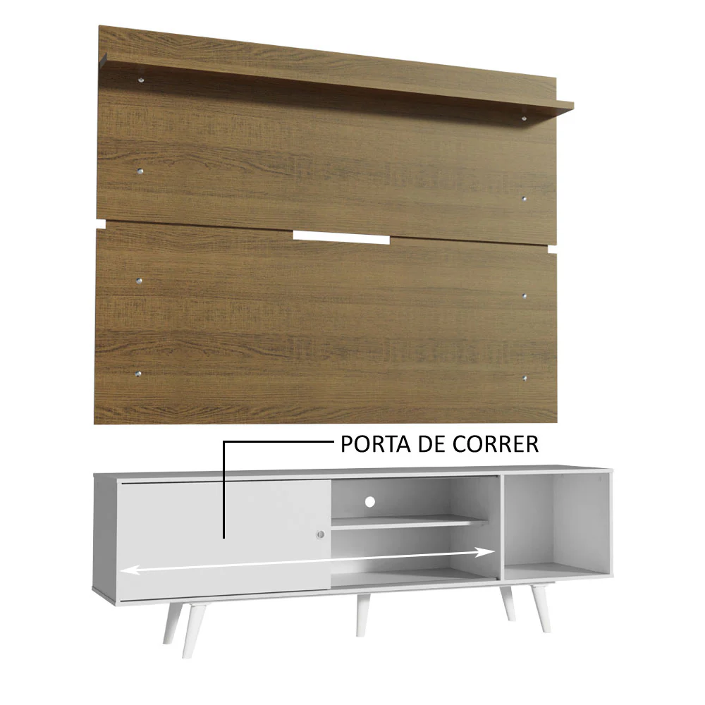 Rack Madesa Dubai e Painel para TV até 65 Polegadas com Pés Branco/Rustic 096E - Image 5