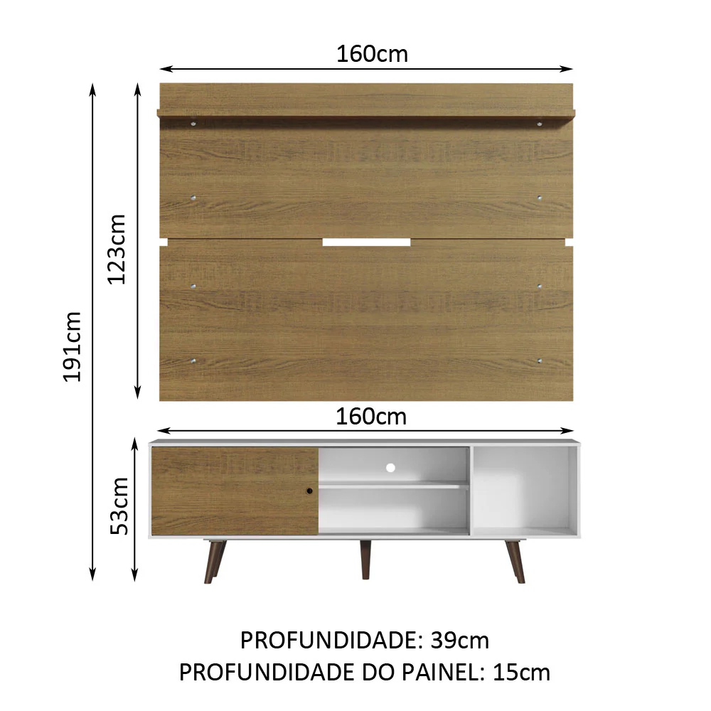 Rack Madesa Dubai e Painel para TV até 65 Polegadas com Pés Branco/Rustic 9B5Z - Image 3
