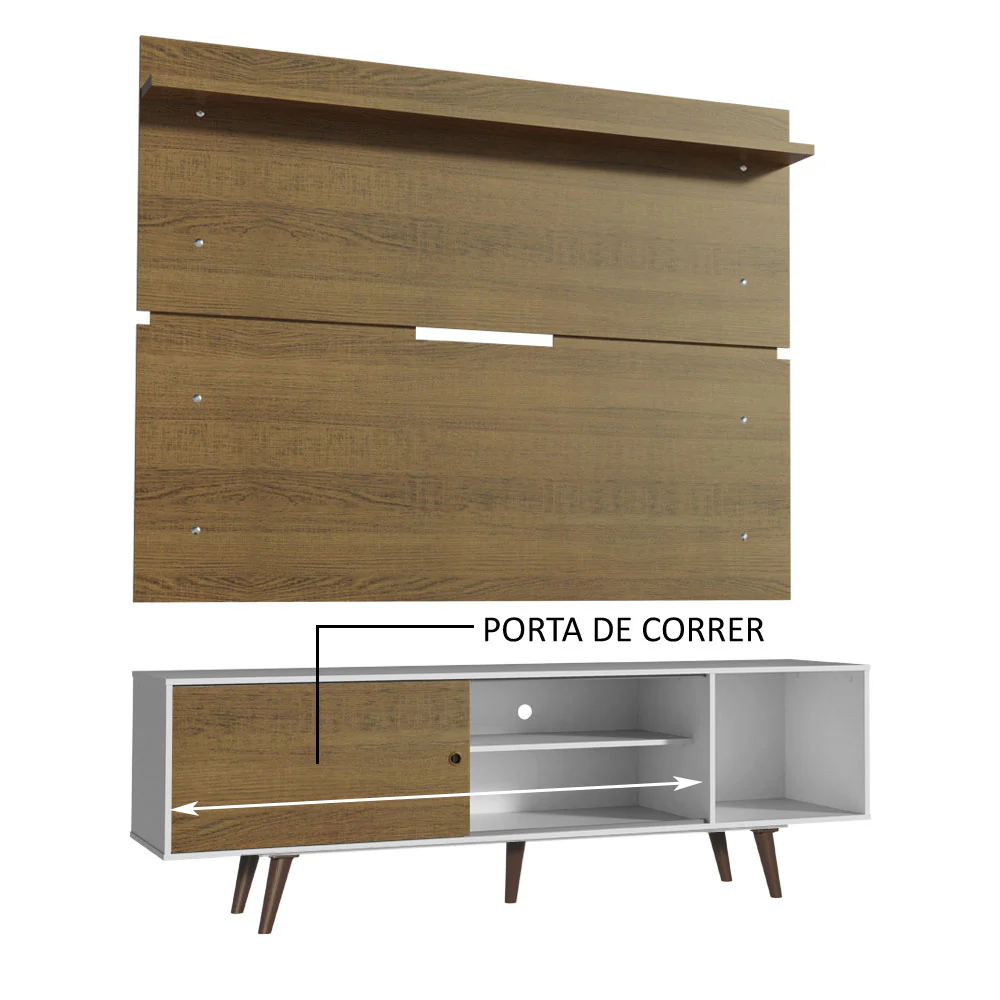 Rack Madesa Dubai e Painel para TV até 65 Polegadas com Pés Branco/Rustic 9B5Z - Image 5