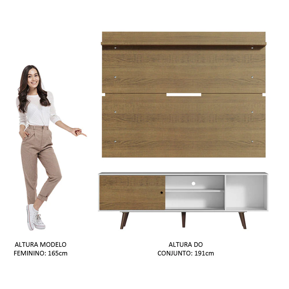 Rack Madesa Dubai e Painel para TV até 65 Polegadas com Pés Branco/Rustic 9B5Z - Image 6