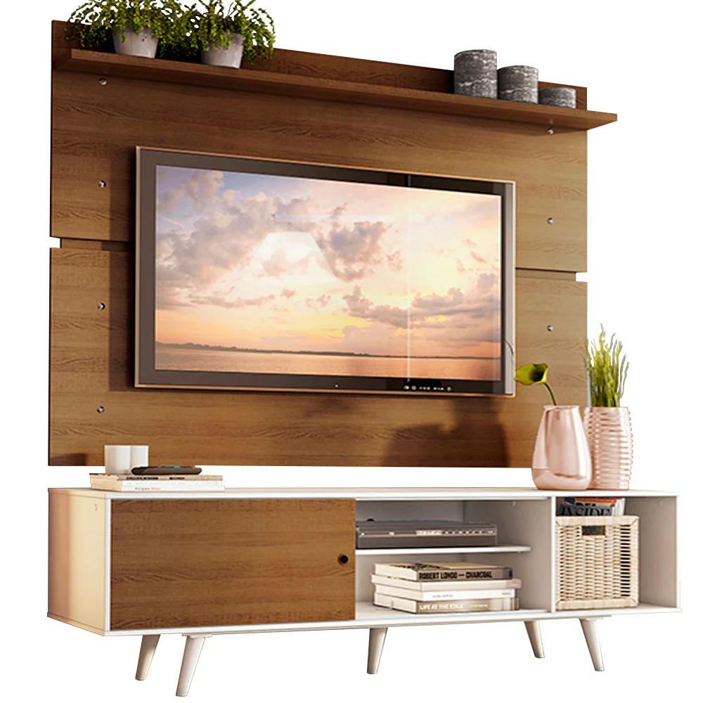 Rack Madesa Dubai e Painel para TV até 65 Polegadas com Pés Branco/Rustic 9B6E - Image 2