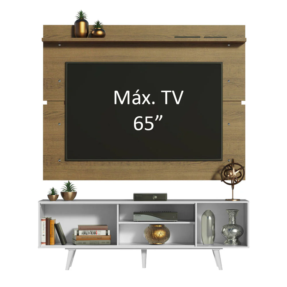 Rack Madesa Dubai e Painel para TV até 65 Polegadas com Pés Branco/Rustic 9B6E - Image 4