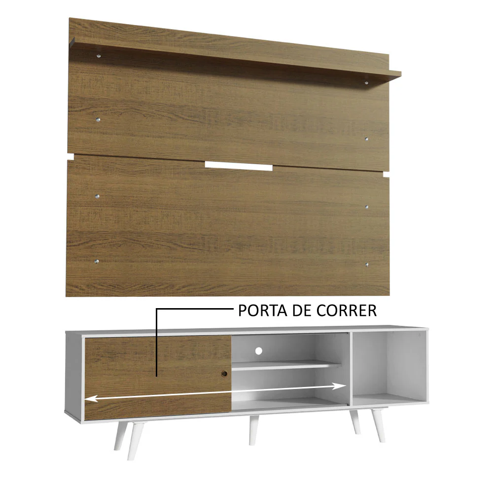 Rack Madesa Dubai e Painel para TV até 65 Polegadas com Pés Branco/Rustic 9B6E - Image 5