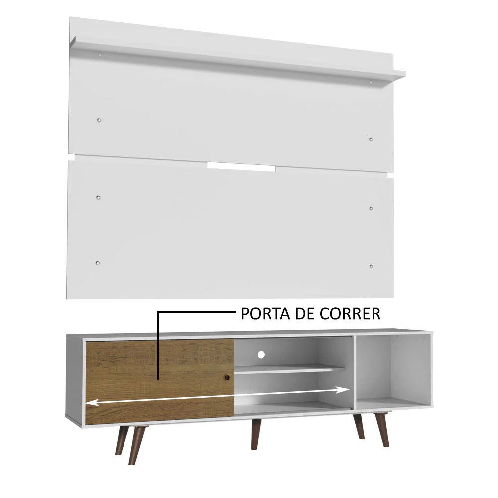 Rack Madesa Dubai e Painel para TV até 65 Polegadas com Pés Branco/Rustic 9B9B - Image 5