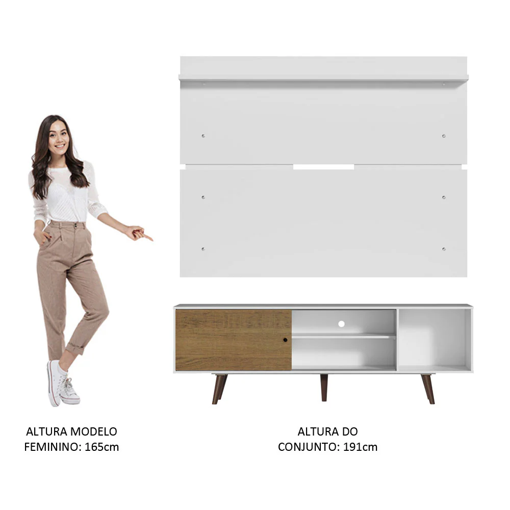 Rack Madesa Dubai e Painel para TV até 65 Polegadas com Pés Branco/Rustic 9B9B - Image 6