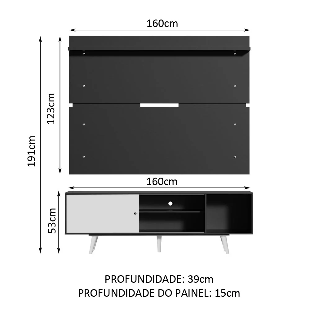 Rack Madesa Dubai e Painel para TV até 65 Polegadas com Pés Preto/Branco 7777 - Image 3